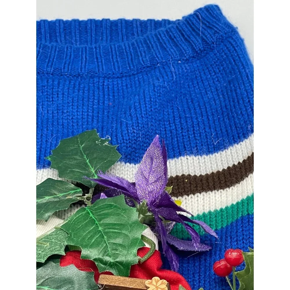 top paw ugly Christmas dog sweater handmade blue Santa clock large knit READ